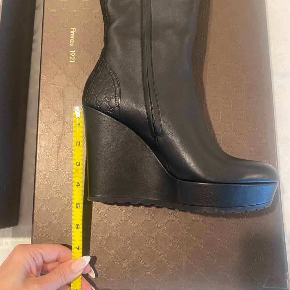 Gucci Black Wedge Boots with Fur Trim Sz 39.5 US 8.5 - Picture 13 of 16
